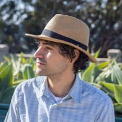 Front Page -hat havana hat tan man bench